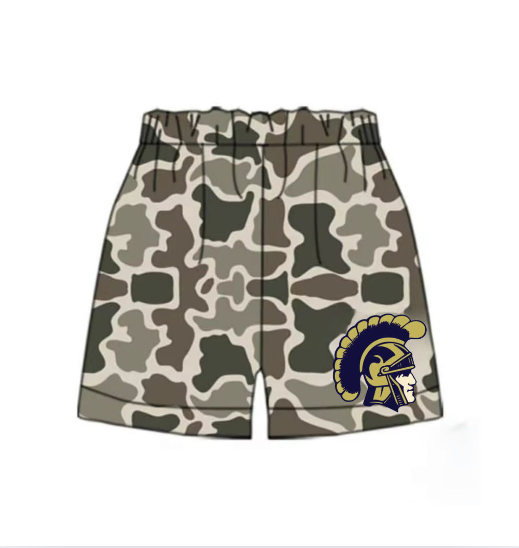 Adult camo Trojan shorts