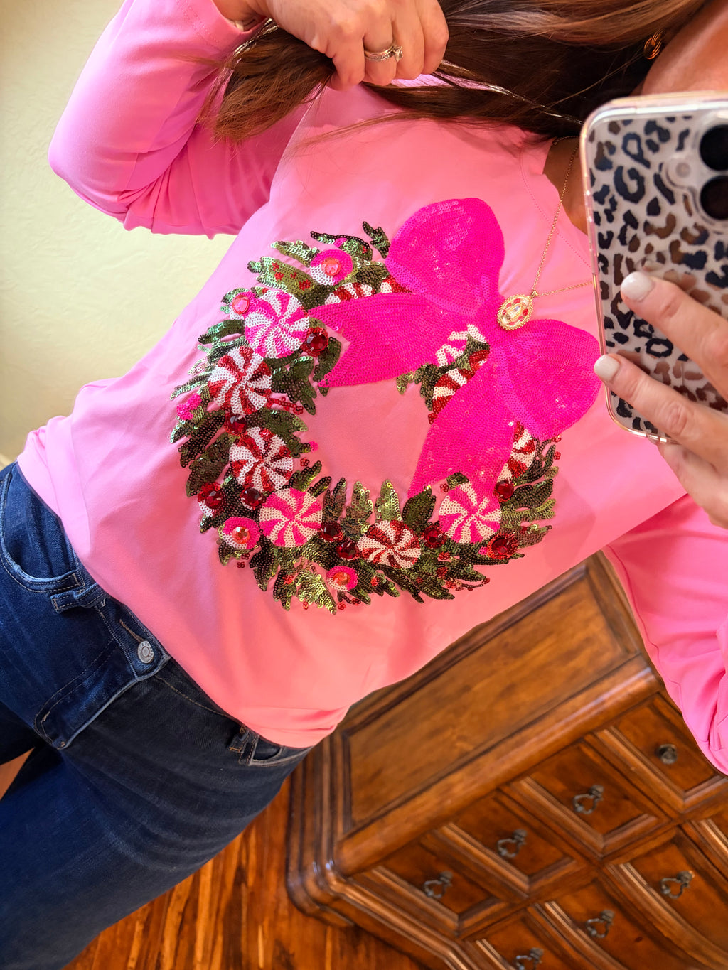 Pink Peppermint Wreath Tee
