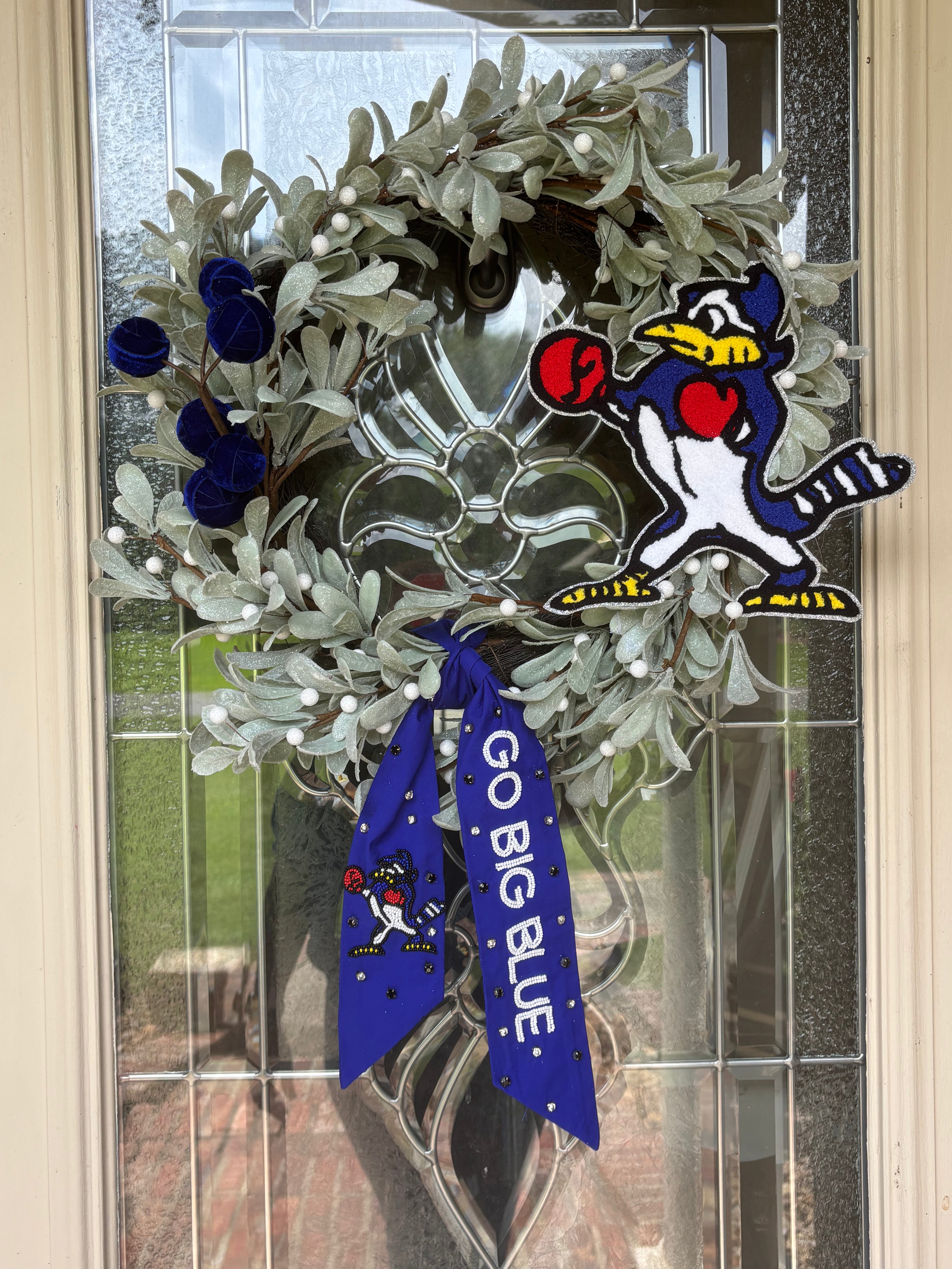Blue Jay beaded wreath sash