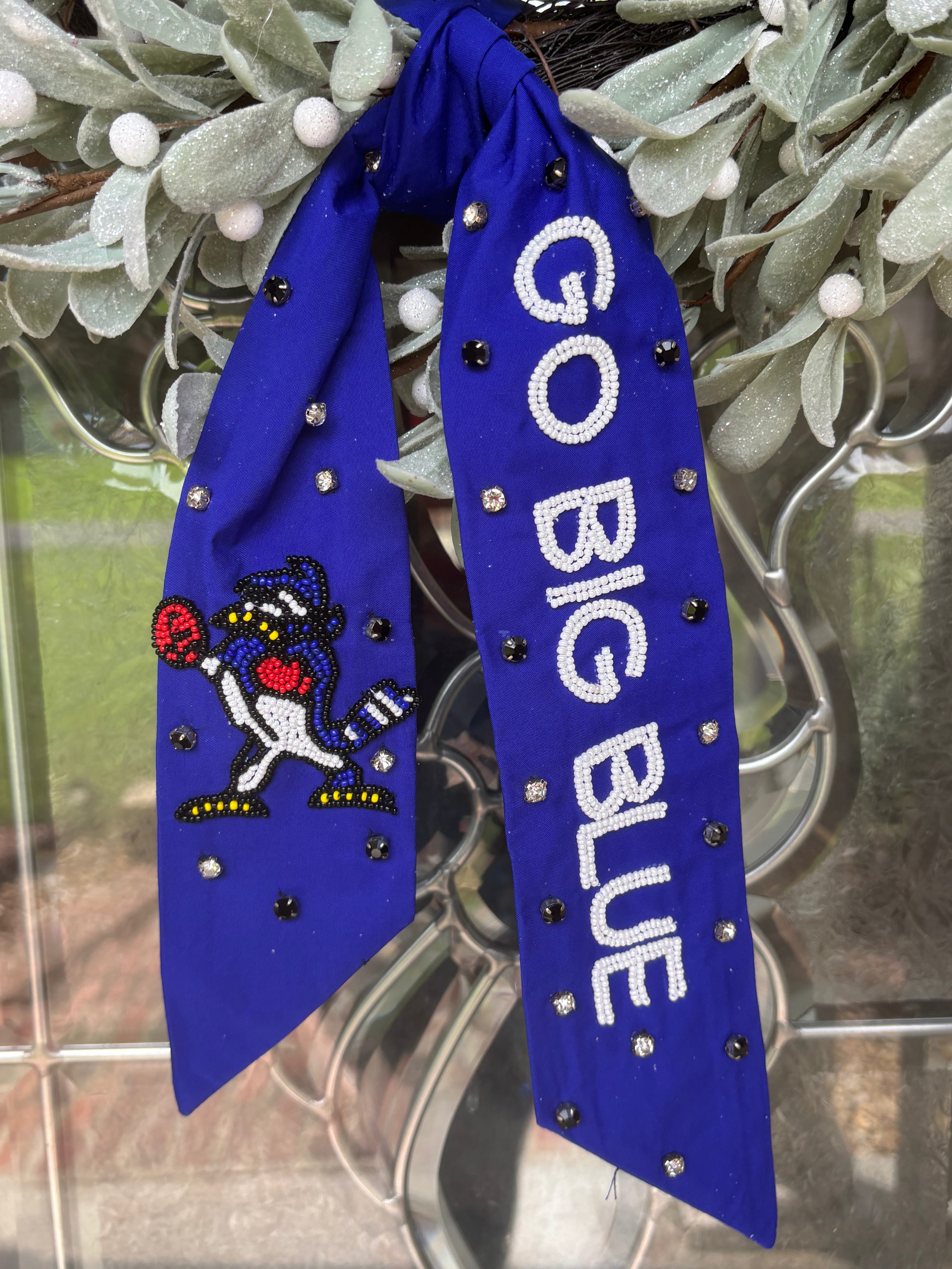 Blue Jay beaded wreath sash